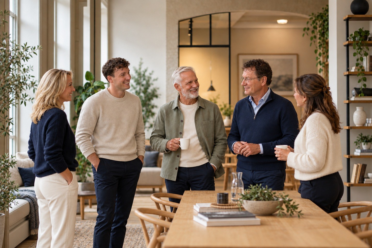 Het team van The Sixth Seat in gesprek in een licht kantoor